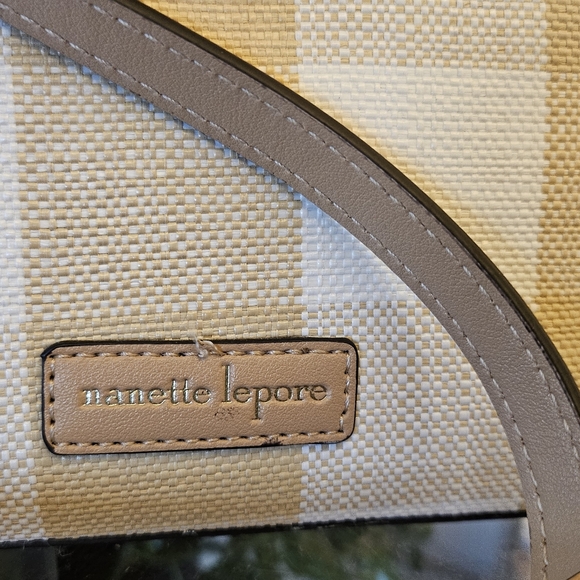 Nanette Lepore Crossbody Purse Tan and White Gingham with Card Case - Picture 9 of 10